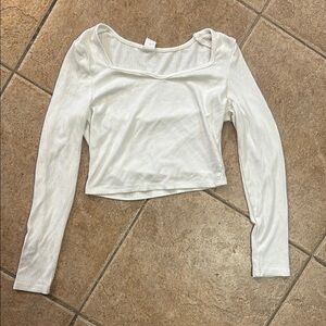 White Ribbed Long Sleeve Top